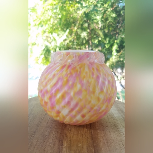 Franz Welz Other - Antique Victorian Pink & Yellow Spatter Satin Glass Vase Franz Welz Czech Glass
